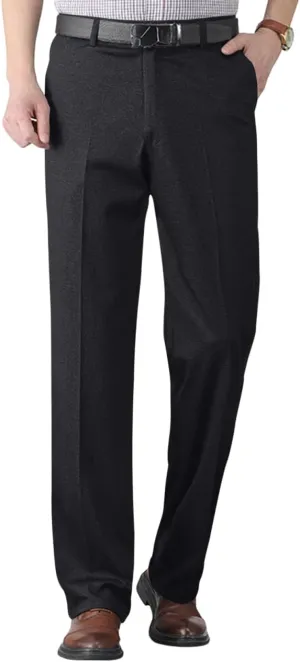 Mens Dress Pants Pleated Relaxed Fit Stretch Dress Pants Elastic Waist Casual Chino Pants (Available Big & Tall)