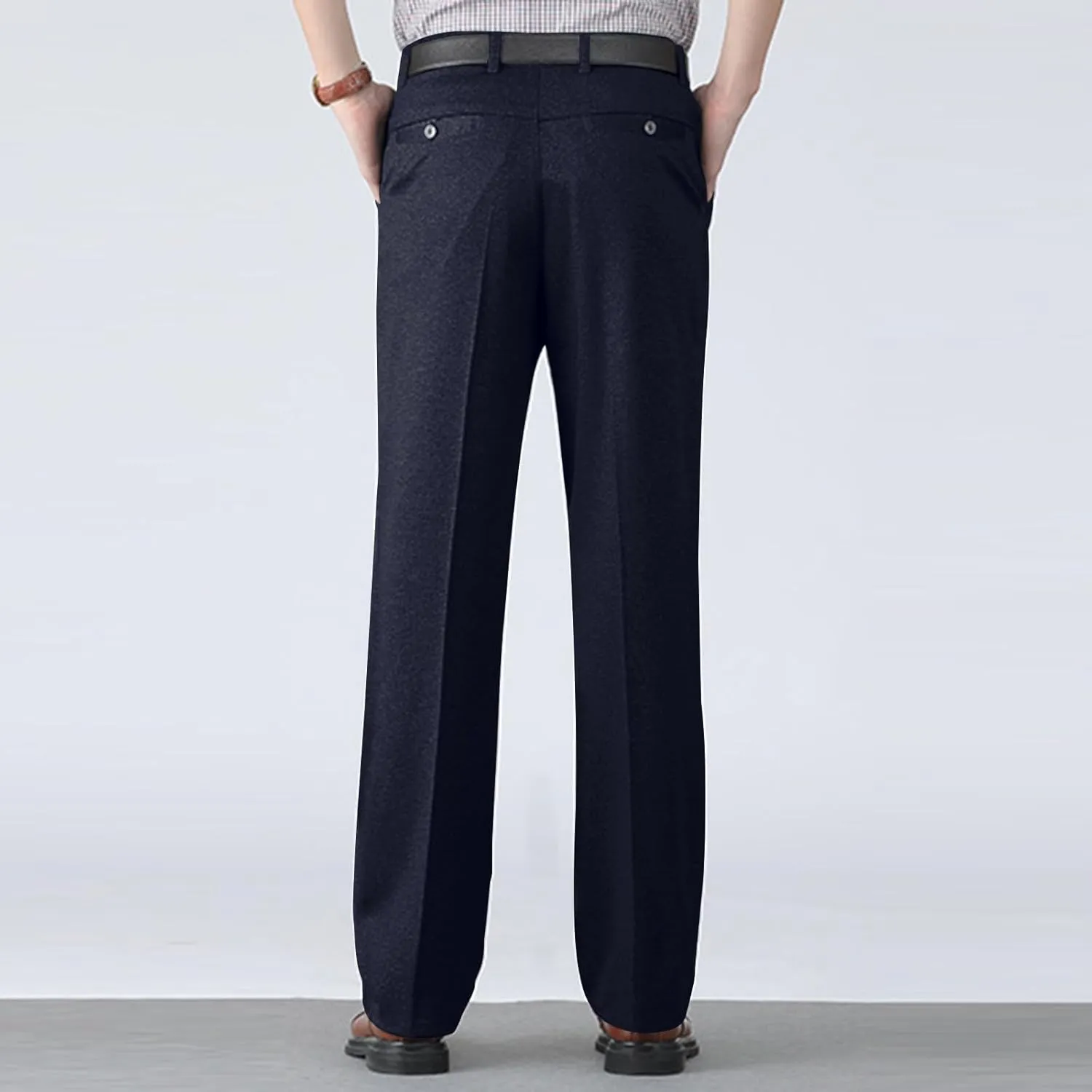 Mens Dress Pants Pleated Relaxed Fit Stretch Dress Pants Elastic Waist Casual Chino Pants (Available Big & Tall)