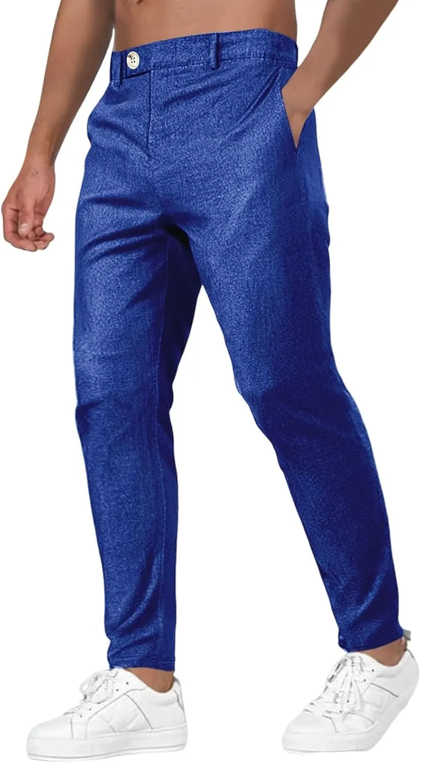 Men's Fashion Suit Pants Flat Front Ecpandable Waist Tapered Trousers Casual Slim Fit Business Golf Pants with Pocket