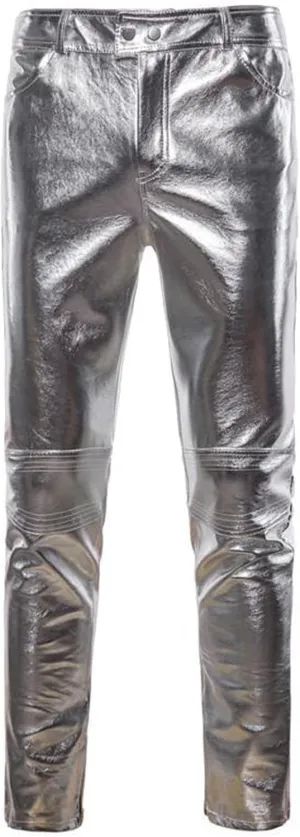 Mens Leather Pants Relaxed Fit Elastic Waist Solid Color Casual Pants Fashion Nightclub Party Performance Clothes for Men