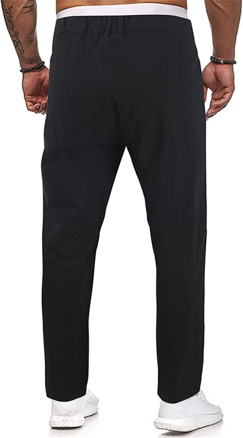 Men's Lightweight Casual Pants Button Stretch Pleated Slacks Golf Chino Pants Summer Beach Vacation Vintage Trousers