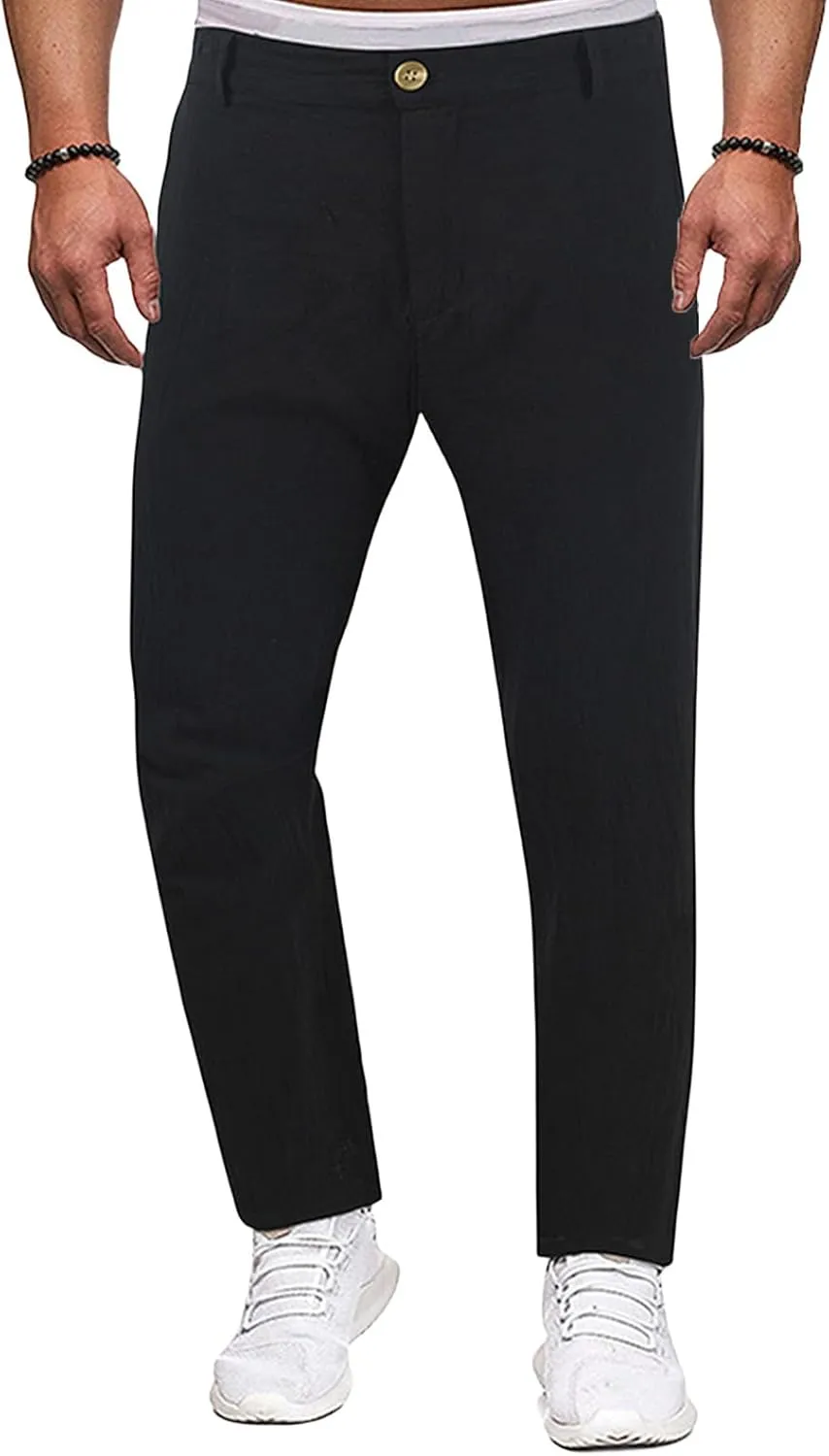Men's Lightweight Casual Pants Button Stretch Pleated Slacks Golf Chino Pants Summer Beach Vacation Vintage Trousers