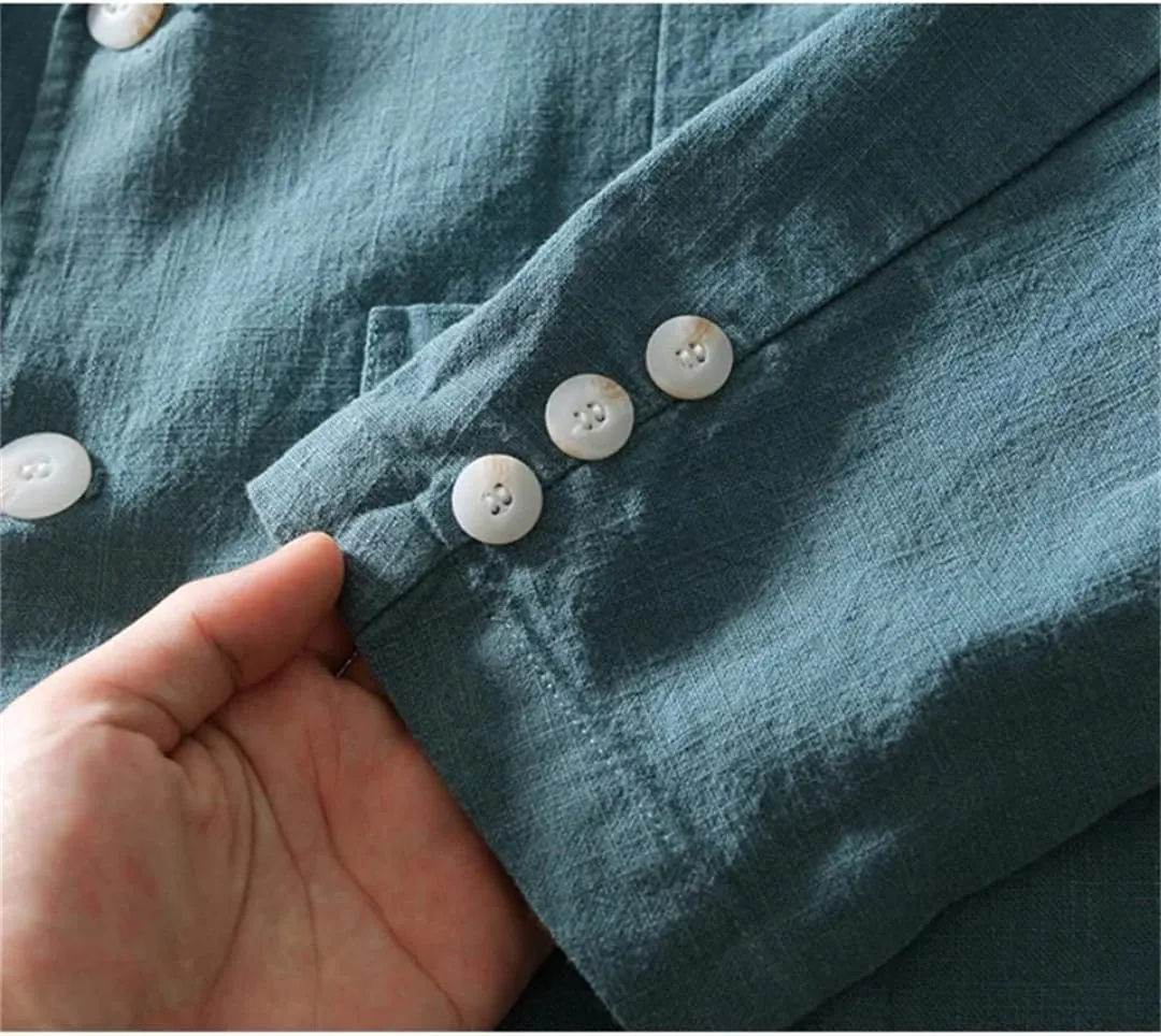 Men's Linen Cotton Blazer buttons Long Sleeve Casual Business Loose Solid Color Suit Jackets