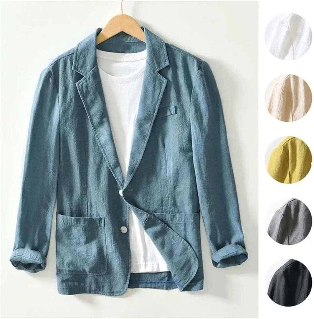 Men's Linen Cotton Blazer buttons Long Sleeve Casual Business Loose Solid Color Suit Jackets