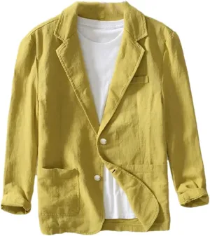 Men's Linen Cotton Blazer buttons Long Sleeve Casual Business Loose Solid Color Suit Jackets