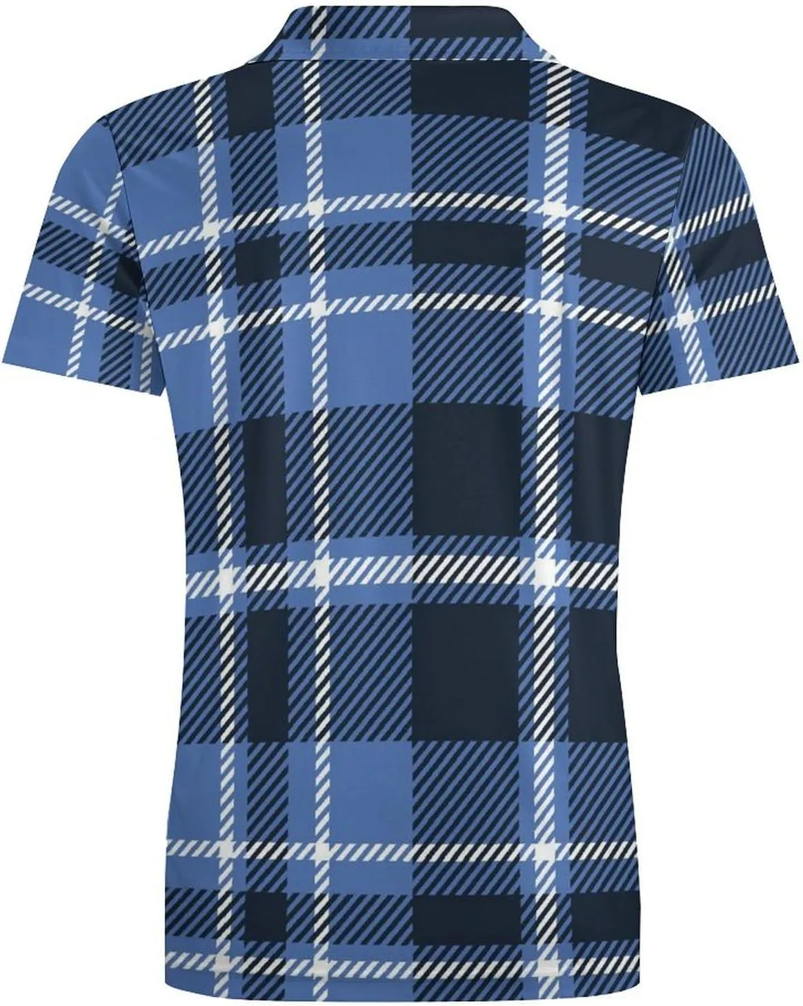 Men's Navy Blue White Checkered Polo Shirts Short Sleeve Cool Golf Shirt Quick-Dry Activewear Polos