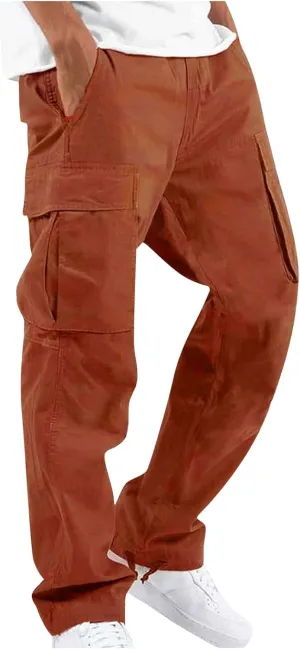 Men's Pants Drawstring Multi Pocket Casual Pants Hiking Cotton Twill Combat Pants Khaki Mens Relaxed Fit