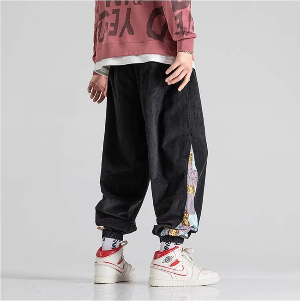 Men's Relaxed Fit Patchwork Hip Hop Harem Pants Fashion Casual Elastic Waist Tactical Track Cargo Pants