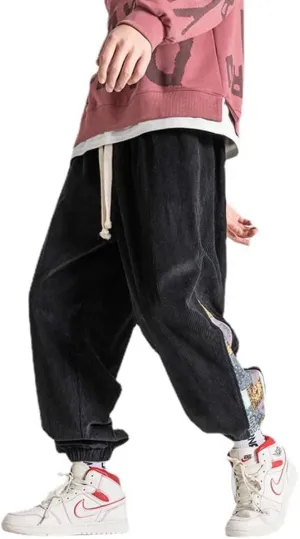 Men's Relaxed Fit Patchwork Hip Hop Harem Pants Fashion Casual Elastic Waist Tactical Track Cargo Pants