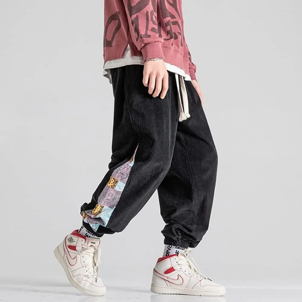 Men's Relaxed Fit Patchwork Hip Hop Harem Pants Fashion Casual Elastic Waist Tactical Track Cargo Pants