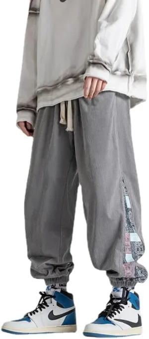 Men's Relaxed Fit Patchwork Hip Hop Harem Pants Fashion Casual Elastic Waist Tactical Track Cargo Pants