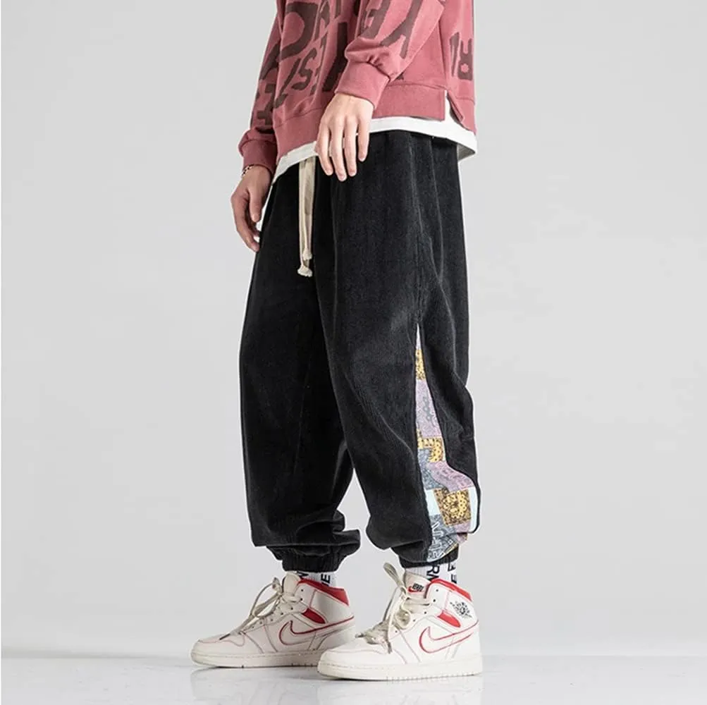 Men's Relaxed Fit Patchwork Hip Hop Harem Pants Fashion Casual Elastic Waist Tactical Track Cargo Pants