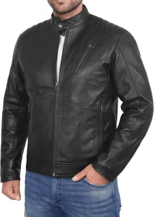 Men's Soft Genuine Lambskin Leather Biker Jacket  Vintage Real Motorcycle Cafe Racer Style
