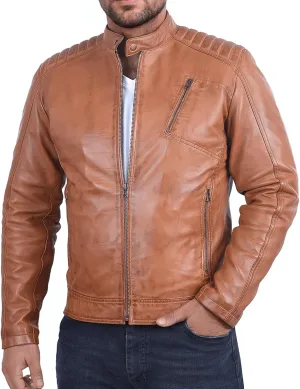 Men's Soft Genuine Lambskin Leather Biker Jacket  Vintage Real Motorcycle Cafe Racer Style
