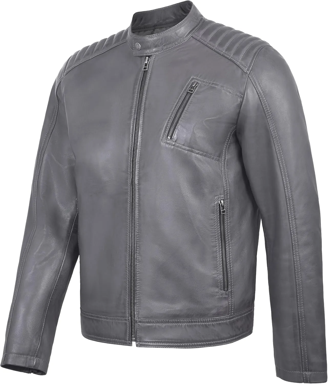 Men's Soft Genuine Lambskin Leather Biker Jacket  Vintage Real Motorcycle Cafe Racer Style