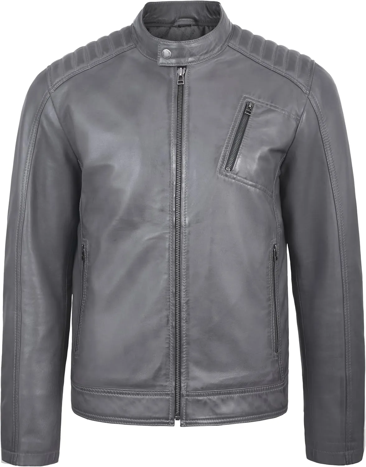 Men's Soft Genuine Lambskin Leather Biker Jacket  Vintage Real Motorcycle Cafe Racer Style