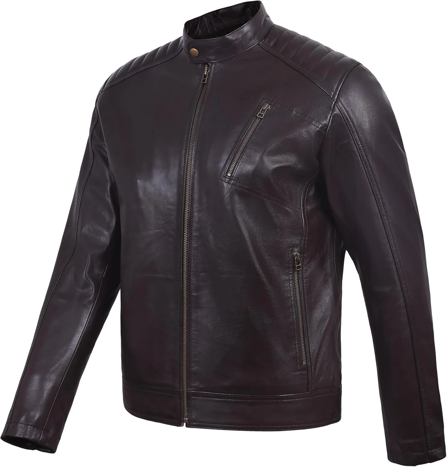 Men's Soft Genuine Lambskin Leather Biker Jacket  Vintage Real Motorcycle Cafe Racer Style