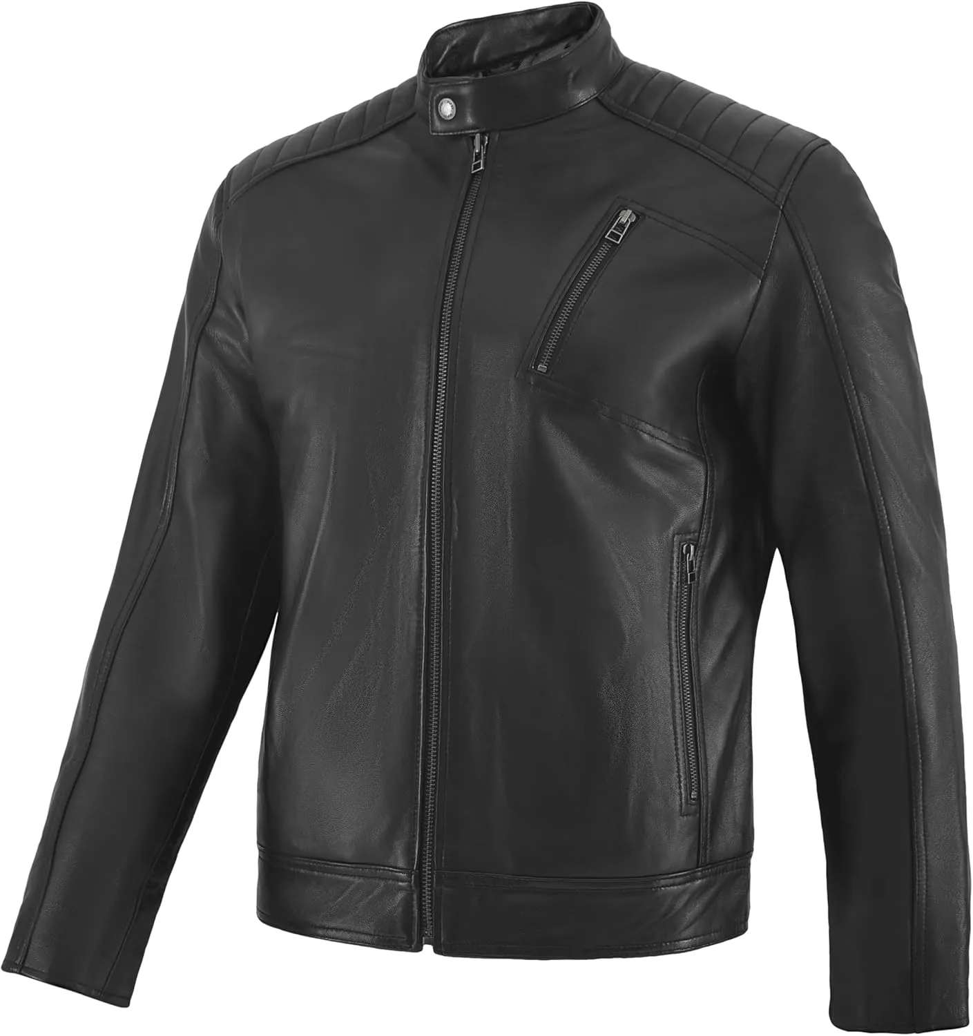 Men's Soft Genuine Lambskin Leather Biker Jacket  Vintage Real Motorcycle Cafe Racer Style
