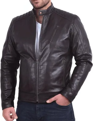 Men's Soft Genuine Lambskin Leather Biker Jacket  Vintage Real Motorcycle Cafe Racer Style