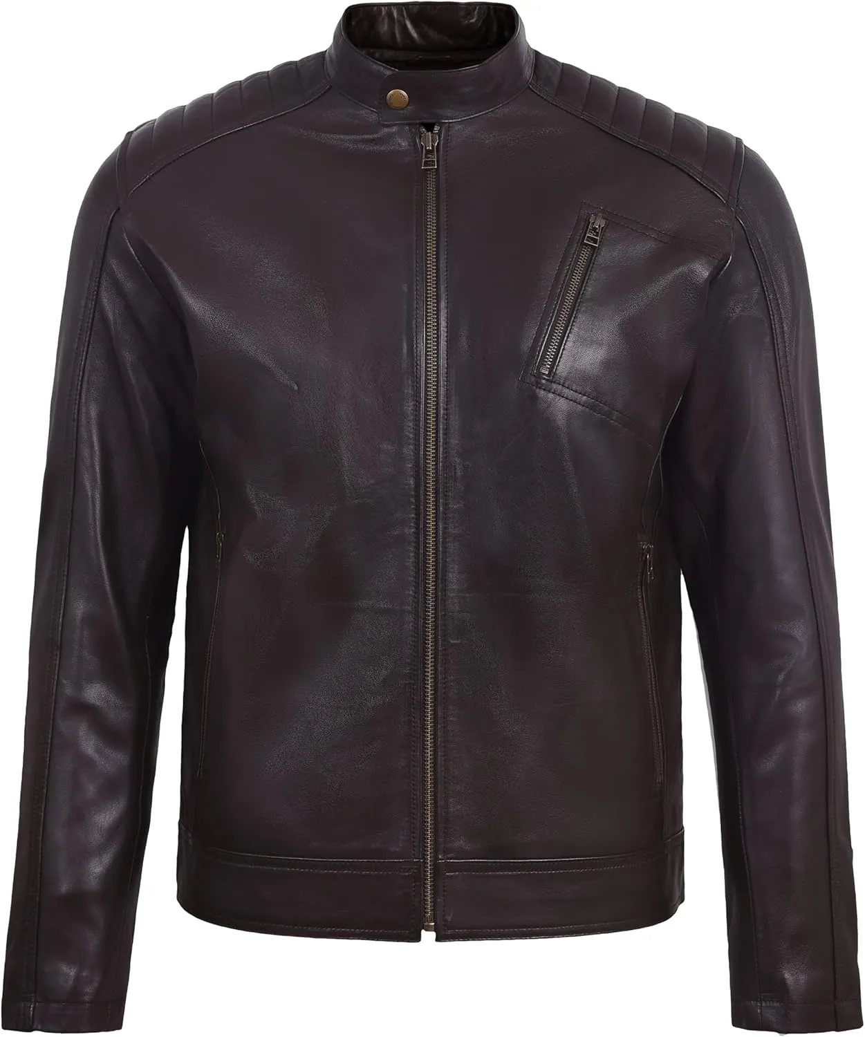 Men's Soft Genuine Lambskin Leather Biker Jacket  Vintage Real Motorcycle Cafe Racer Style