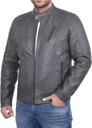 Men's Soft Genuine Lambskin Leather Biker Jacket  Vintage Real Motorcycle Cafe Racer Style