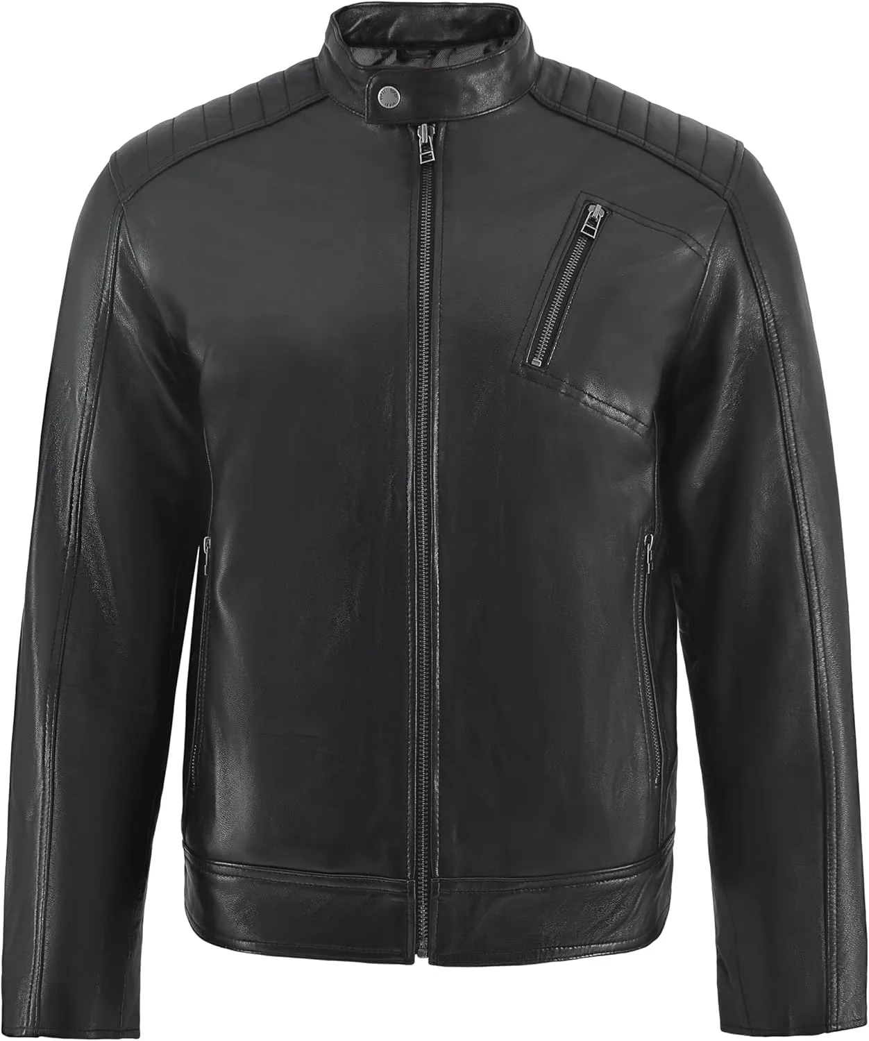 Men's Soft Genuine Lambskin Leather Biker Jacket  Vintage Real Motorcycle Cafe Racer Style