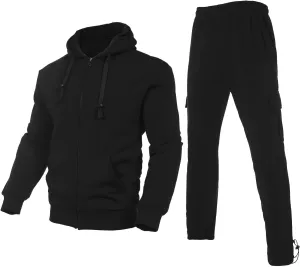 Men's Tracksuit Sets Outfit Activewear Full Zip Fleece Hoodie Jacket Cargo Sweatpant 2 Piece Casual Sweatsuit