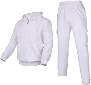 Men's Tracksuit Sets Outfit Activewear Full Zip Fleece Hoodie Jacket Cargo Sweatpant 2 Piece Casual Sweatsuit