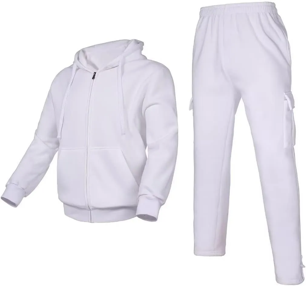 Men's Tracksuit Sets Outfit Activewear Full Zip Fleece Hoodie Jacket Cargo Sweatpant 2 Piece Casual Sweatsuit