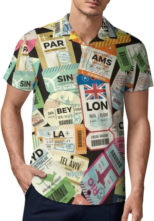 Men's Travel Tags Pattern Polo Shirts Short Sleeve Cool Golf Shirt Quick-Dry Activewear Polos