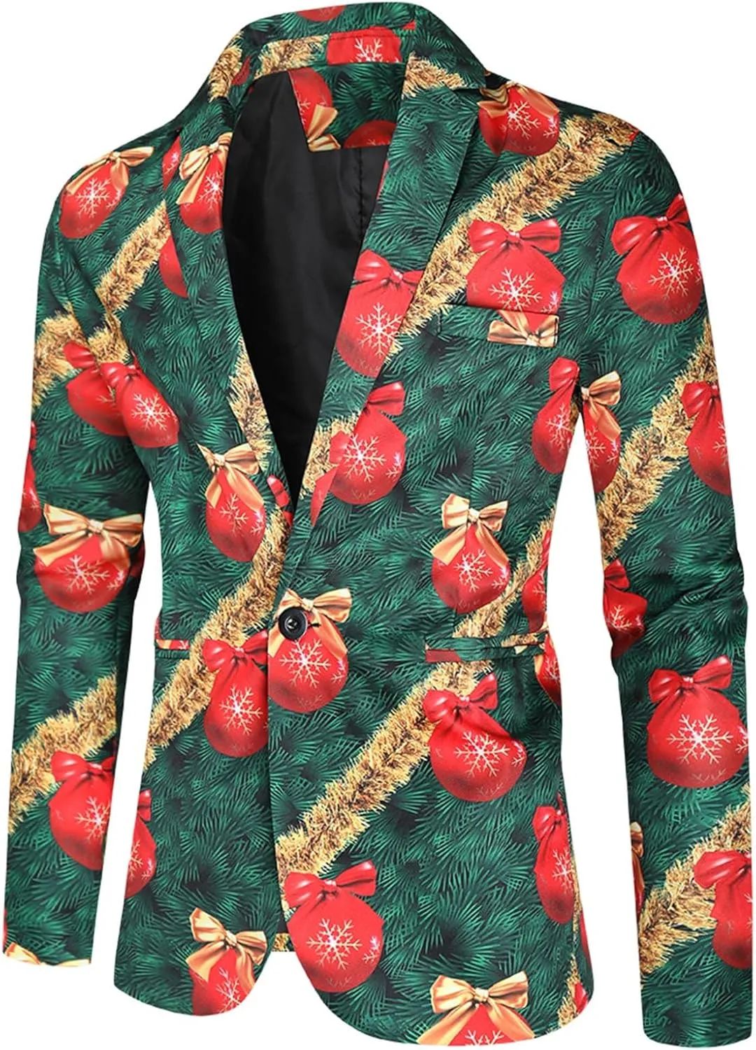 Mens Ugly Christmas Blazer Coats Lapel Party Jacket Xmas Tuxedo Jacket for Prom Wedding