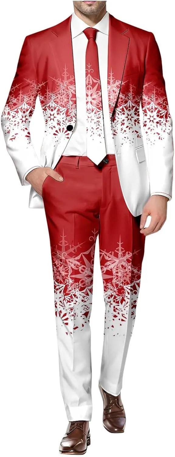 Mens Ugly Christmas Blazer Coats Lapel Party Jacket Xmas Tuxedo Jacket for Prom Wedding