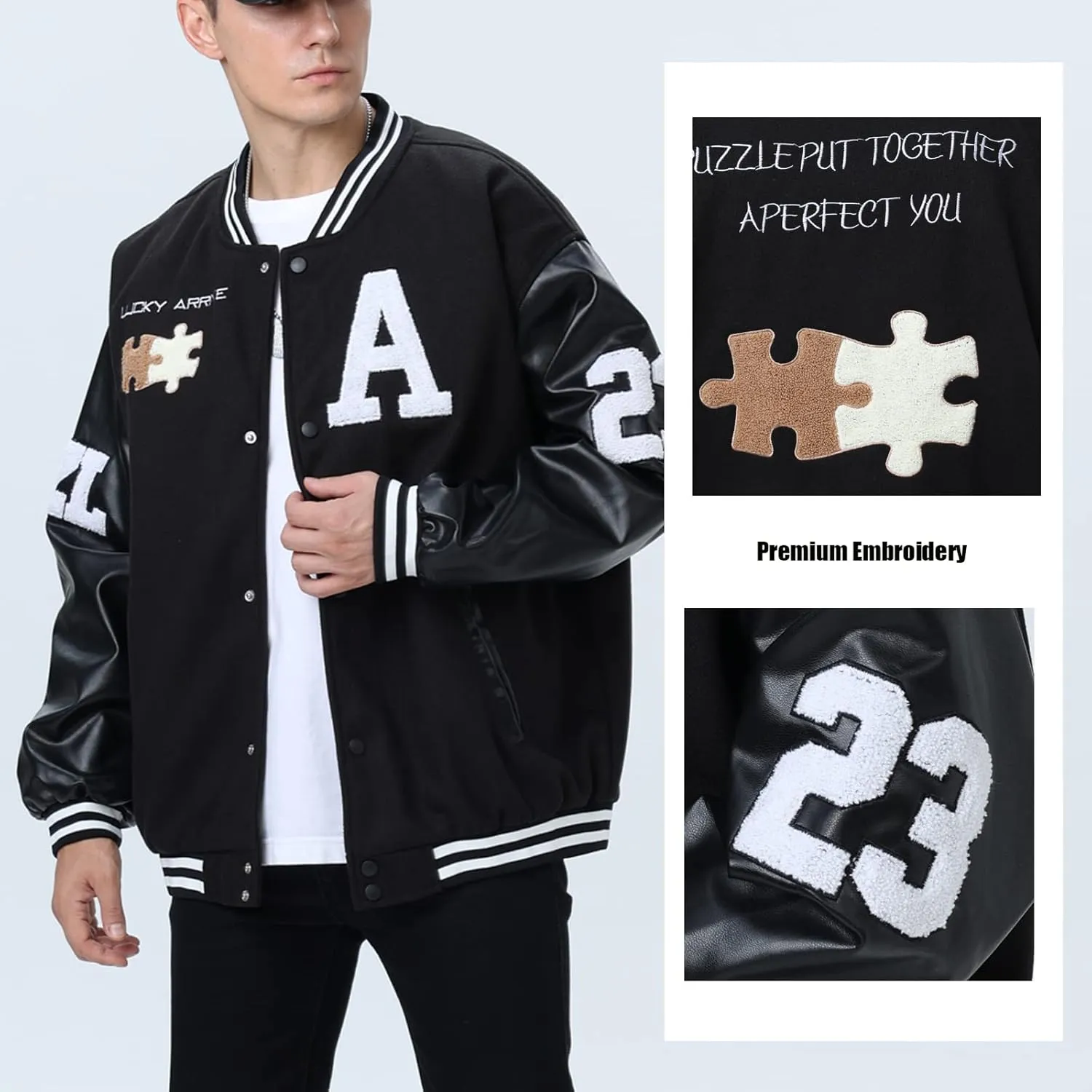 Mens Varsity College Jacket Baseball Bomber Jacket Vintage Sweatshirt Casual Unisex Streetwear Coats with Patch