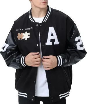 Mens Varsity College Jacket Baseball Bomber Jacket Vintage Sweatshirt Casual Unisex Streetwear Coats with Patch
