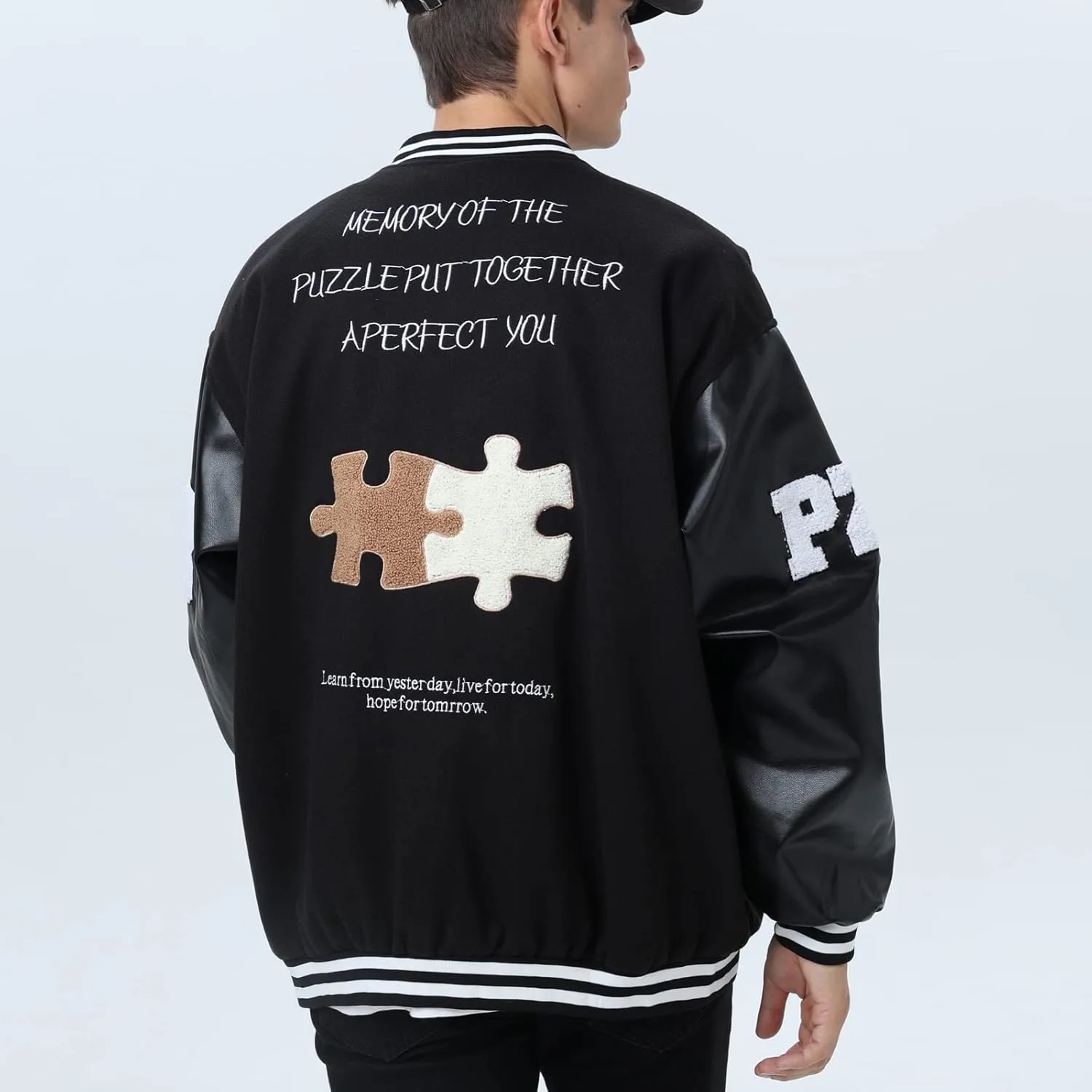 Mens Varsity College Jacket Baseball Bomber Jacket Vintage Sweatshirt Casual Unisex Streetwear Coats with Patch