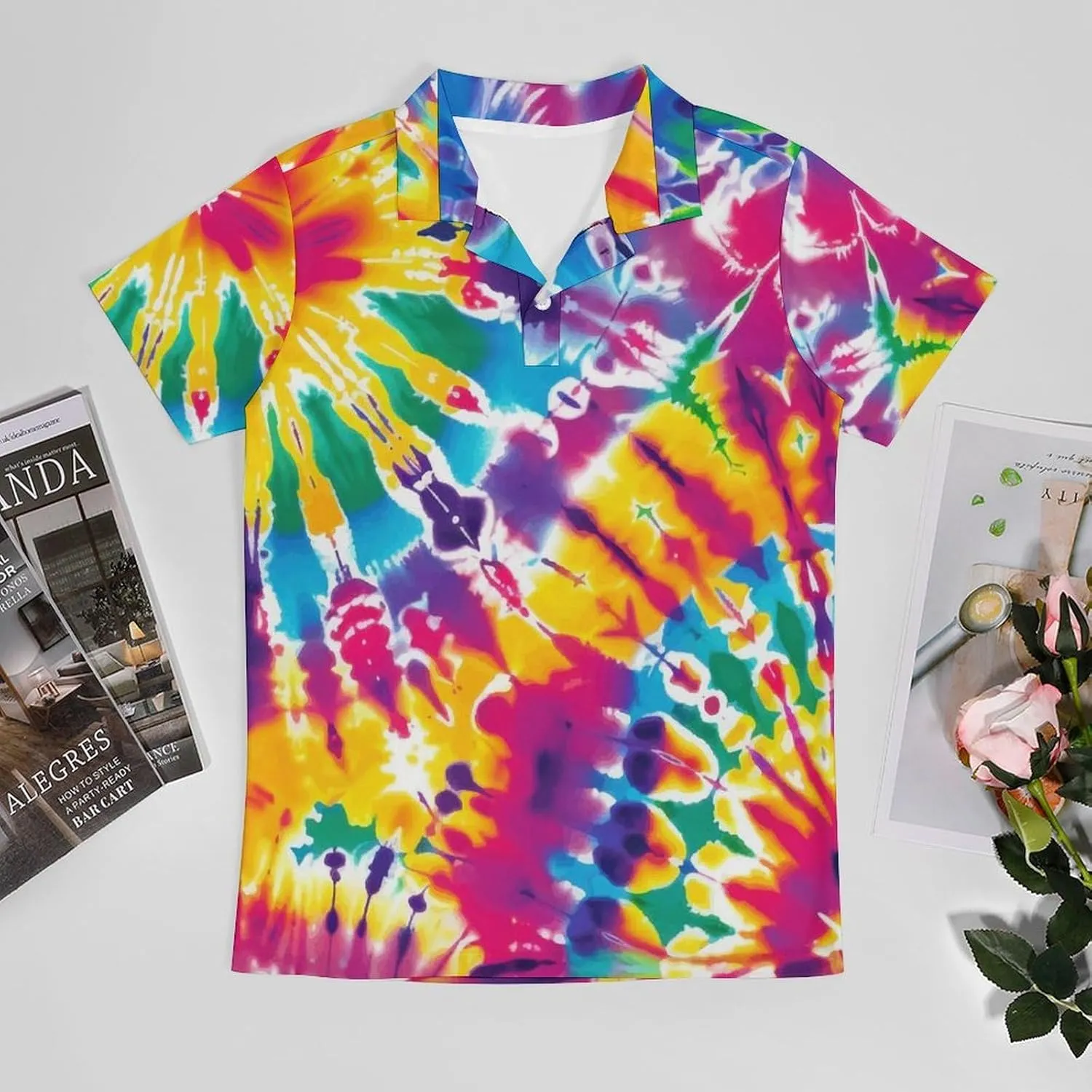 Men's Watercolor Tie Dye Polo Shirts Short Sleeve Cool Golf Shirt Quick-Dry Activewear Polos