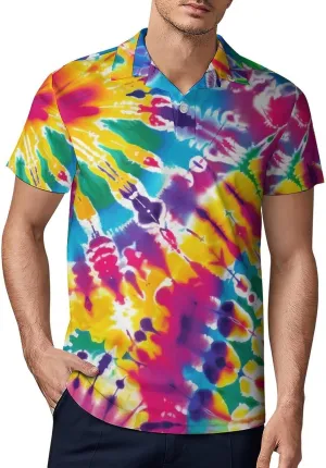 Men's Watercolor Tie Dye Polo Shirts Short Sleeve Cool Golf Shirt Quick-Dry Activewear Polos