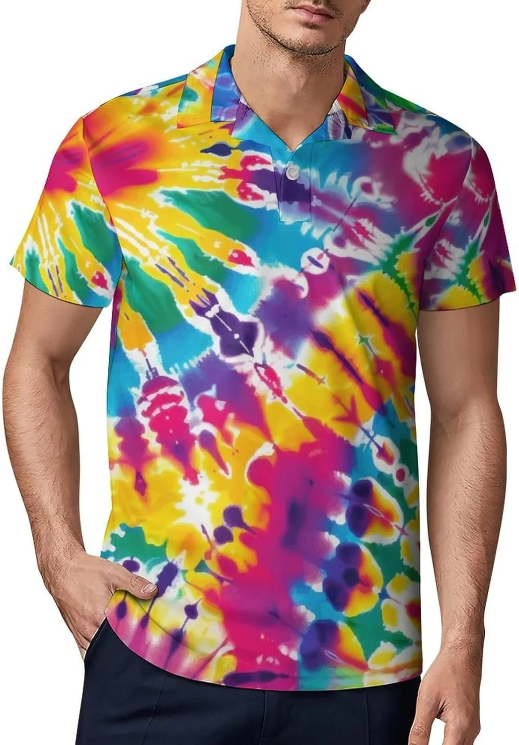 Men's Watercolor Tie Dye Polo Shirts Short Sleeve Cool Golf Shirt Quick-Dry Activewear Polos