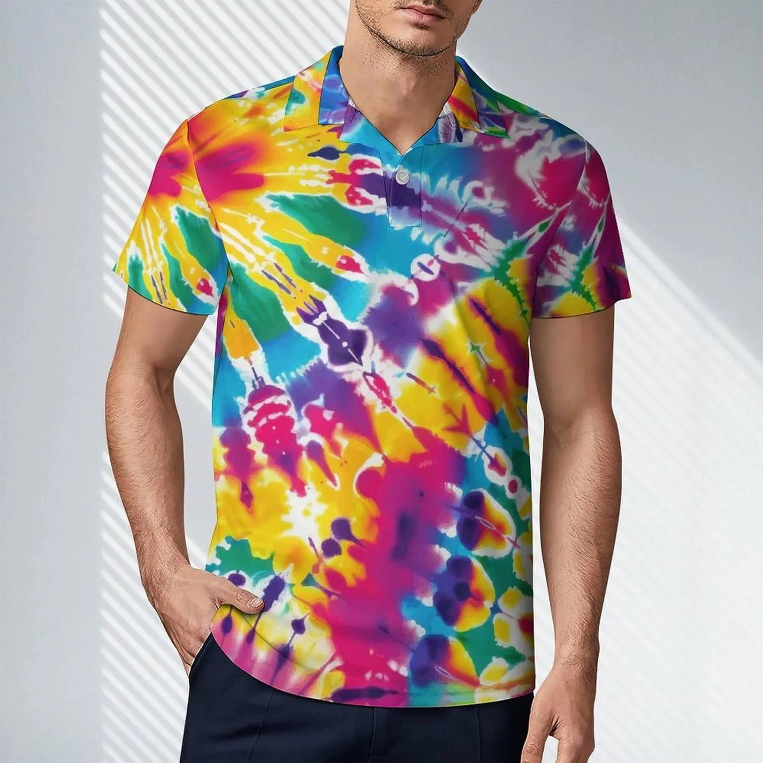Men's Watercolor Tie Dye Polo Shirts Short Sleeve Cool Golf Shirt Quick-Dry Activewear Polos
