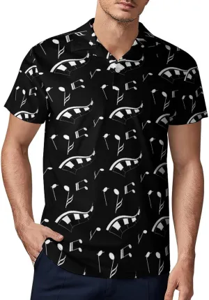 Men's White Note Polo Shirts Short Sleeve Cool Golf Shirt Quick-Dry Activewear Polos