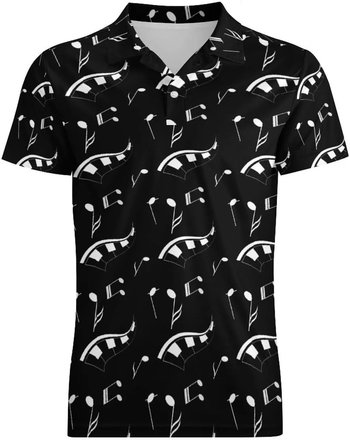 Men's White Note Polo Shirts Short Sleeve Cool Golf Shirt Quick-Dry Activewear Polos