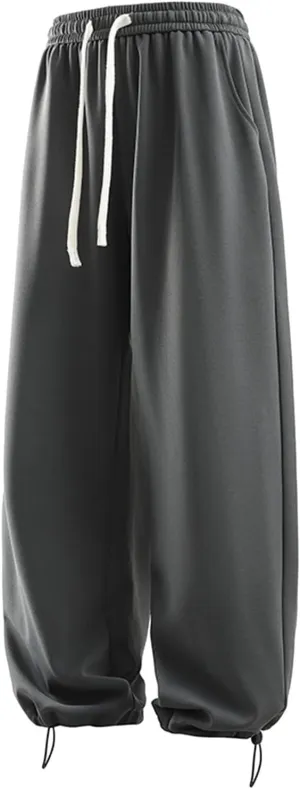Mens Wide Leg Sweatpants Relaxed Fit Elastic Waist Drawstring Joggers Solid Straight Casual Hip Hop Pants Streetwear Trousers
