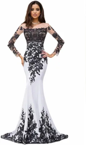 Mermaid Lace Prom Dresses 2025 Long Sleeve Wedding Dress Applique Satin Formal Evening Gowns