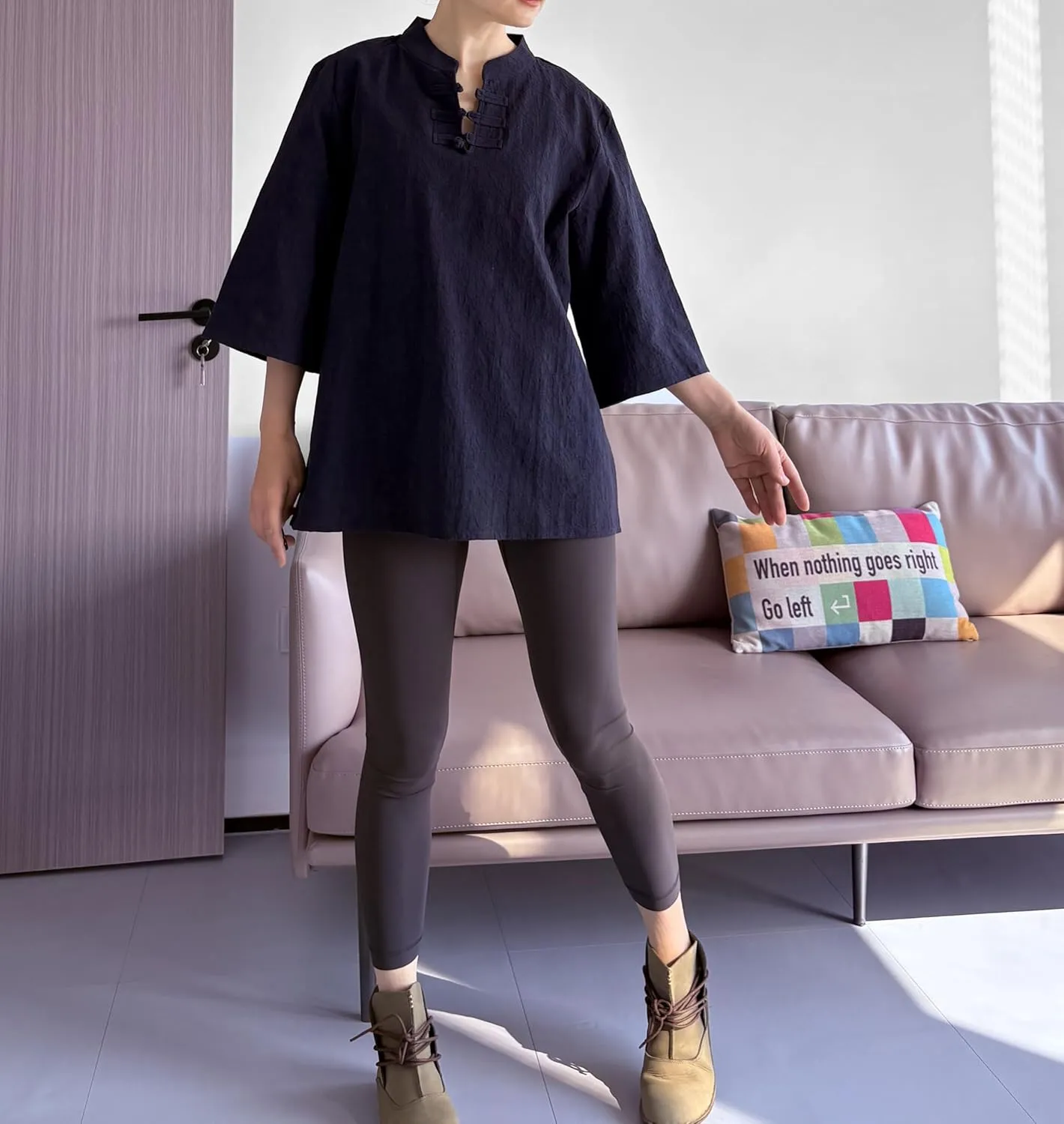 Minibee Women's 3/4 Length Sleeve Tops Cotton Linen Shirts Casual Blouse Summer Tops for Women