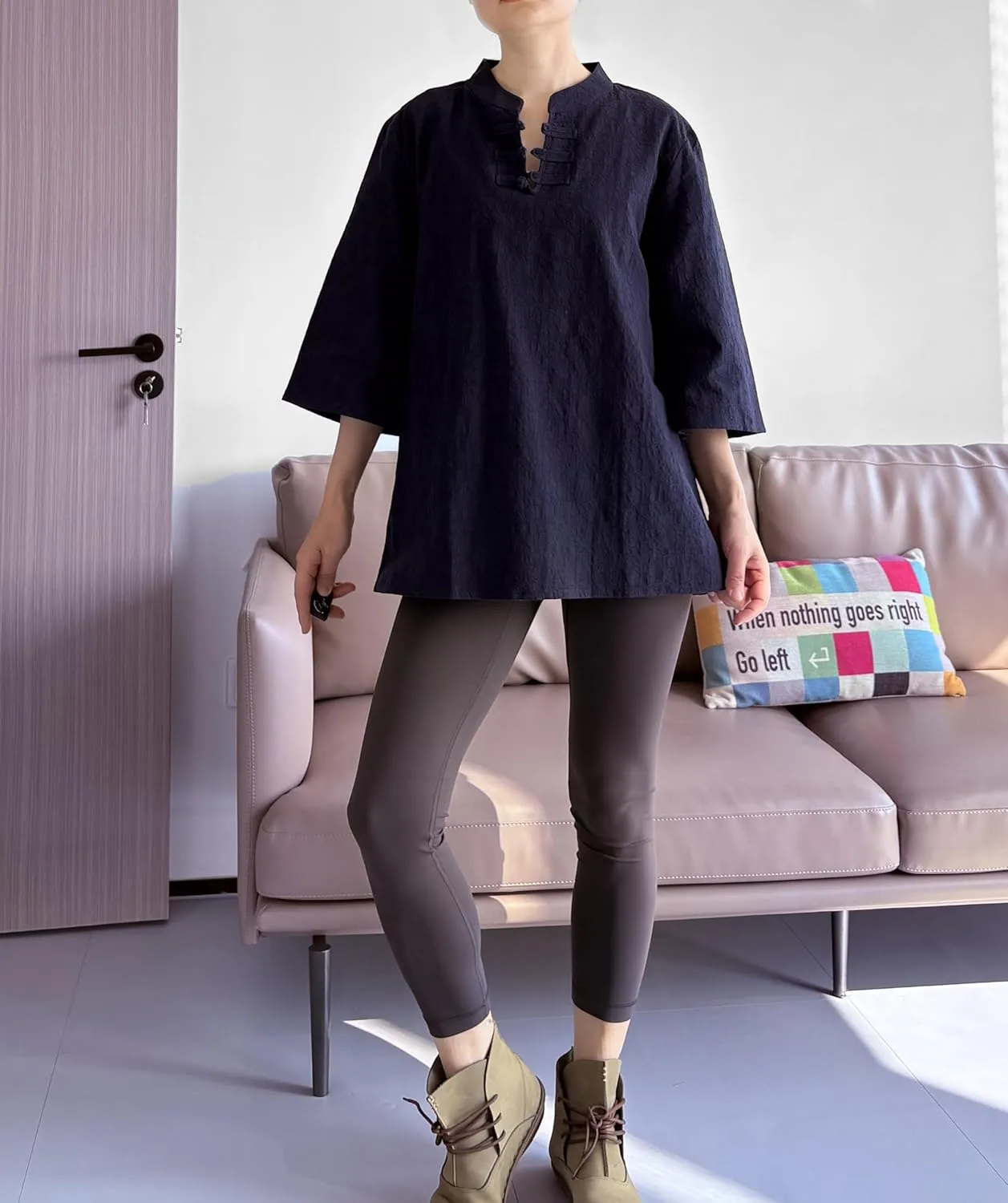 Minibee Women's 3/4 Length Sleeve Tops Cotton Linen Shirts Casual Blouse Summer Tops for Women
