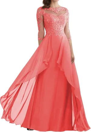 Mother of The Bride Dresses for Wedding Lace Evening Dress with Sleeves Long Formal Gowns for Women