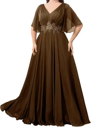 Mother of The Bride Dresses Plus Size Long Evening Dresses for Women Lace Formal Gownss V Neck