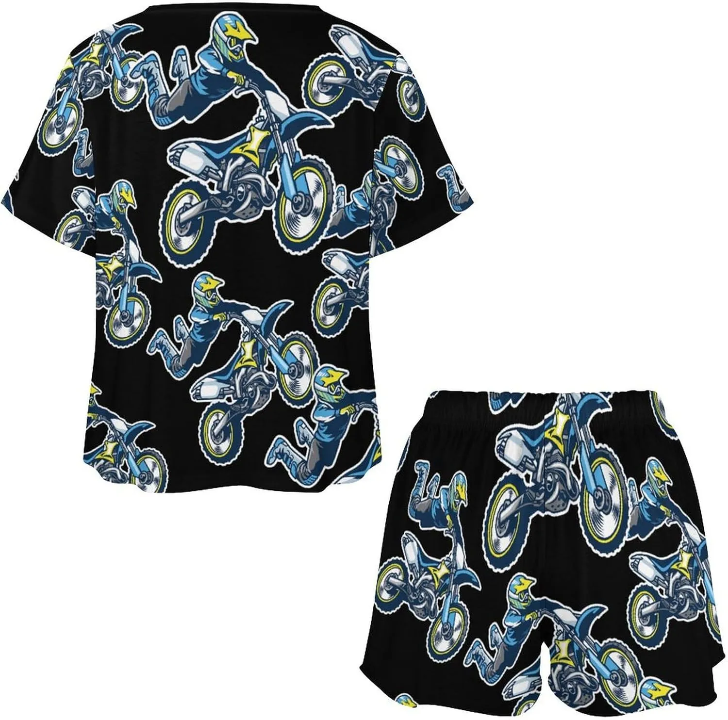 Motocross Rider Womens Pajamas Set Loungewear Short Sleeve Sleepwear PJ