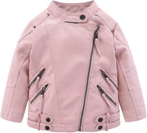 Mud Kingdom Little Boys Girls Motorcycle Jacket Collared Faux Leather