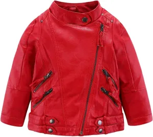 Mud Kingdom Little Boys Girls Motorcycle Jacket Collared Faux Leather